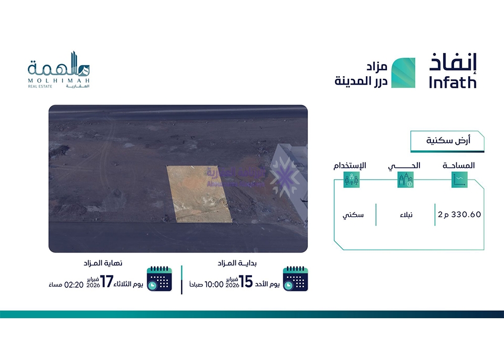 أرض سكنية بحي نبلاء بمساحة 330.6 م² في المدينة المنورة